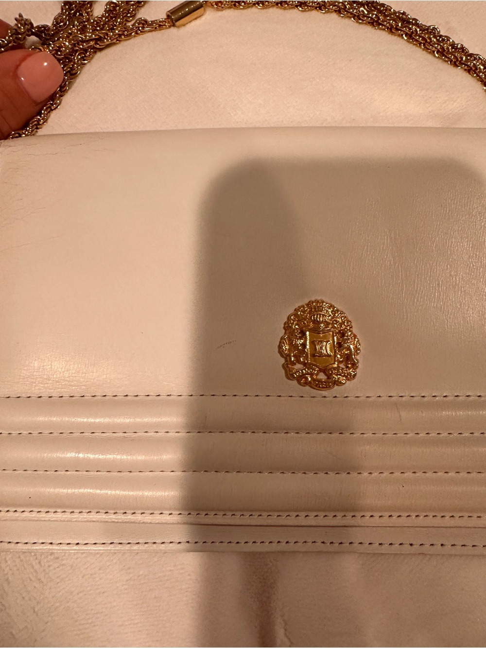 Celine White Leather Crossbody with Gold Chain and Medallion - Picture 5 of 5
